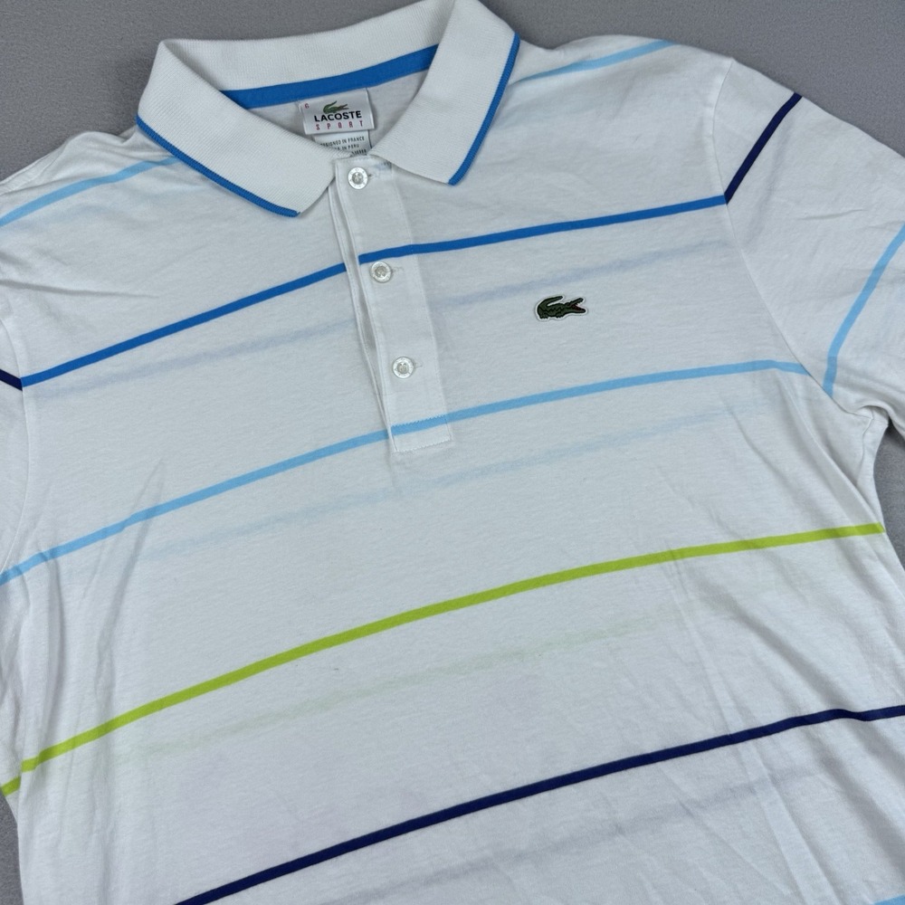 Lacoste Sport Short Sleeve Polo Sz 6 (M) White Stripe Logo Y2K Golf Performance